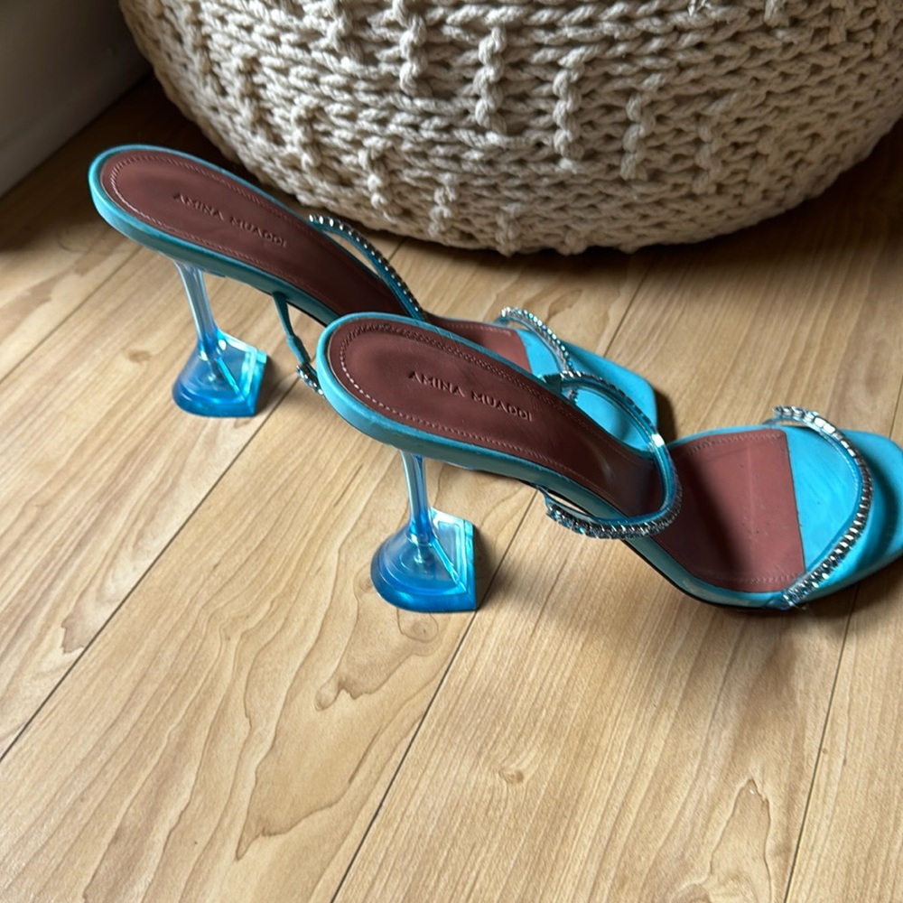 Amina Muaddi Gilda Crystal-Embellished Blue Heel - Picture 5 of 9
